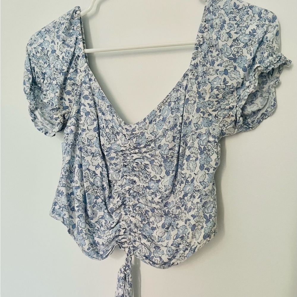 Hollister Floral Blue Ruched Women's Top